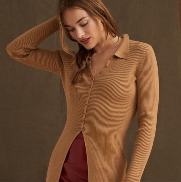 💓Host Pick💓 Anthropologie Maeve Ribbed Slim Cardigan in Honey sz S NWT - Picture 1 of 10